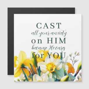 Blumenschrift 1 Peter 5:7 Magnet