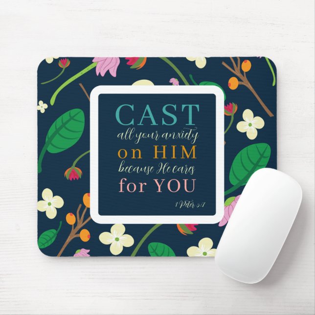 Blumenschrift 1 Peter 5:7 Mousepad (Mit Mouse)