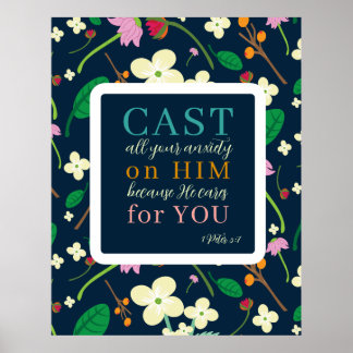 Blumenschrift 1 Peter 5:7 Poster
