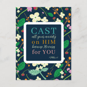Blumenschrift 1 Peter 5:7 Postkarte