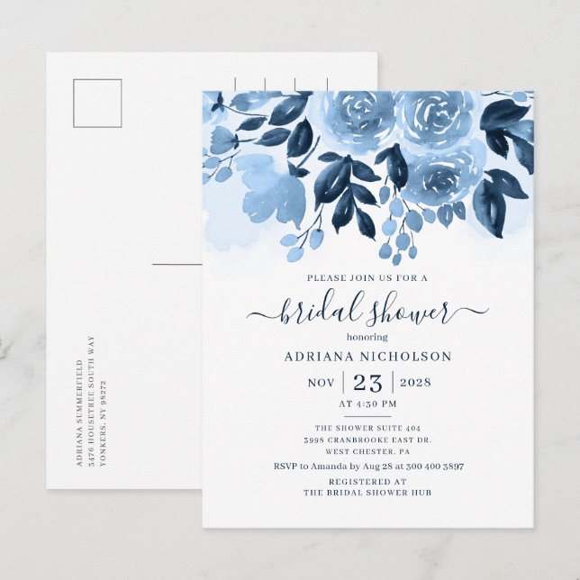 Blumenschrift Botanisches Brautparty Einladungspostkarte (Vorne/Hinten)