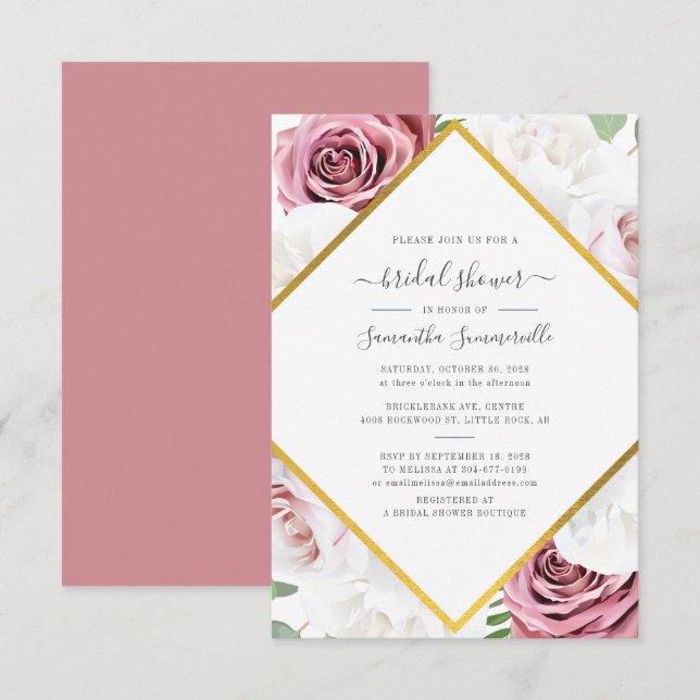 Blumenschrift Elegantes Brautparty Einladung (Vorne/Hinten)