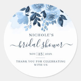 Blumenschrift Navy Blue Watercolor Brautparty Runder Aufkleber