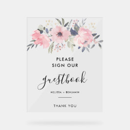 Blumenschrift Pink Watercolor Wedbook Acrylschild