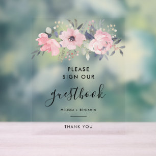 Blumenschrift Pink Watercolor Wedbook Acrylschild