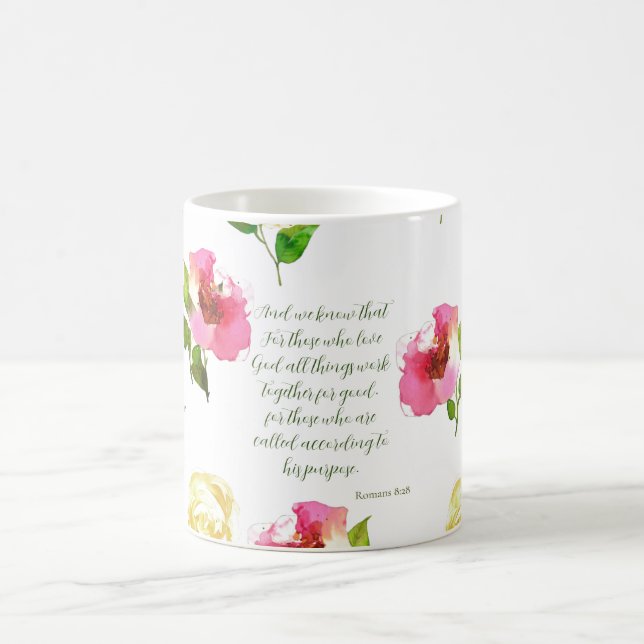Blumenschrift Römer 8:28 Kaffeetasse (Mittel)