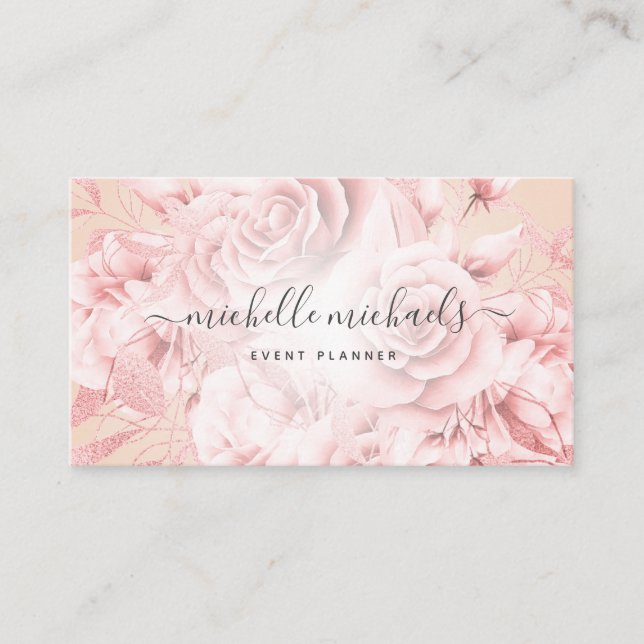 Blumenschrift Rose Gold Blush Modern Script Visitenkarte (Vorderseite)