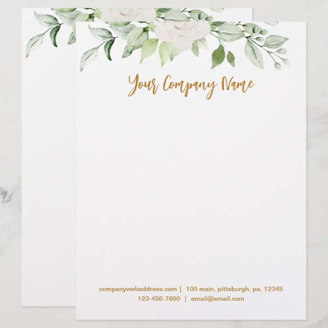 Blumenschrift und Grünschrift Gold Script Briefbogen (Vorne/Hinten)