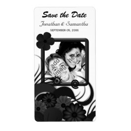 Blumenschwarz und weiß Save the Date Weinetiketten