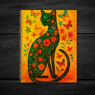 BlumenschwarzCat Notebook farbenfroh Cat Art Journ Notizbuch