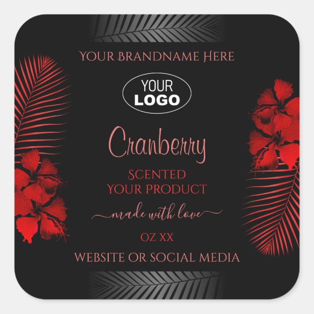 Blumenschwarze Produktkennzeichnung Hawaii-Blume L Quadratischer Aufkleber (Vorderseite)