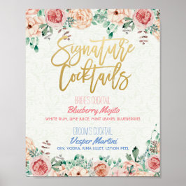 Blumensignatur Cocktail Drink Menü Hochzeitsdekor Poster