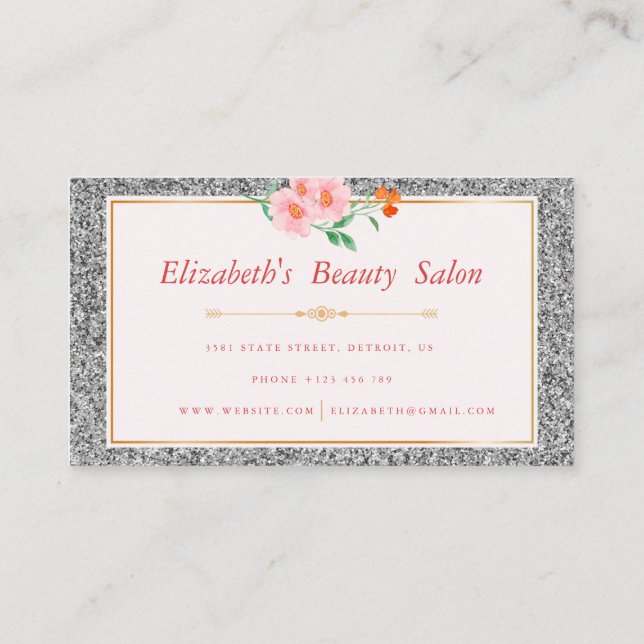 Blumensilber Glitzer Makeup Artist Schönheitssalon Visitenkarte (Rückseite)