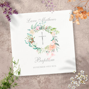 Blumensilber-Kreuzgarland-Taufe Christening Serviette