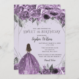 Blumensilber Lila Spakle Kleid Sweet 16 Invita Einladung