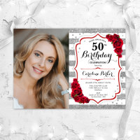Blumensilber Weiße Rote Rosen Foto 50. Geburtstag