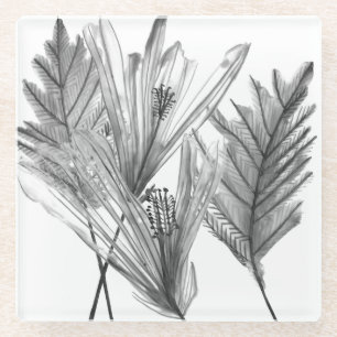 BlumenSilhouette - Grau Glasuntersetzer