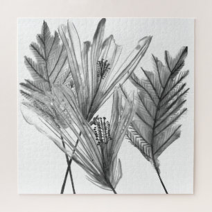 BlumenSilhouette - Grau Puzzle