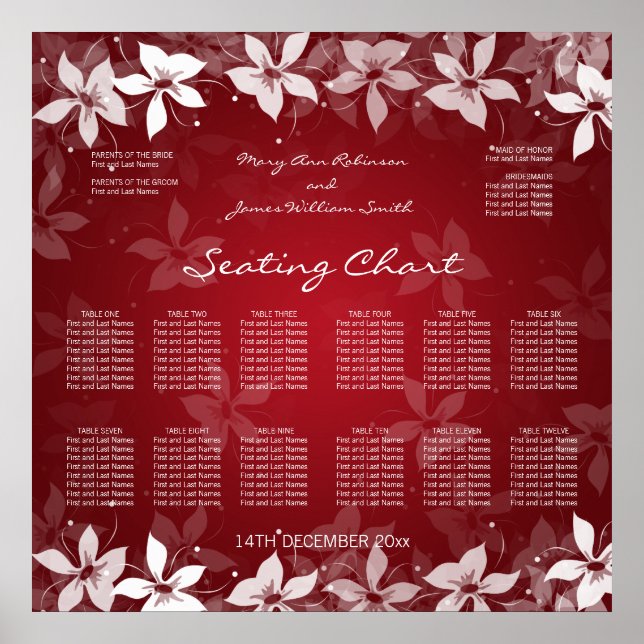 Blumensitzplan Exotic Blooms Red Poster (Vorne)