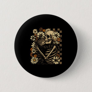 Blumenskelett umarmt KatzenHalloween Katze Lover C Button