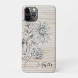 Blumenskizze auf Imitaten Holzhintergrundmonogramm Case-Mate iPhone Hülle