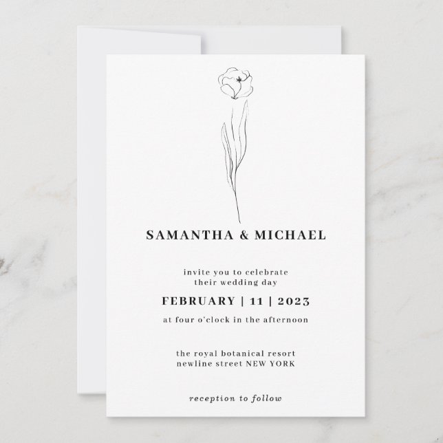 Blumenskizze Klare Indie Botanische Einladung (Vorderseite)
