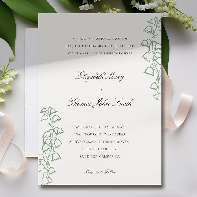 Blumenskizze Lily Valley Formal Wedding Einladung (lily of the valley wedding invitation formal traditional elegant green floral sketch fine art drawn )