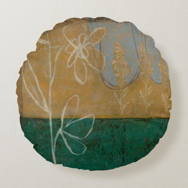 Blumenskizze mit Wildblume und Pflanze Rundes Kissen (Vorderseite)