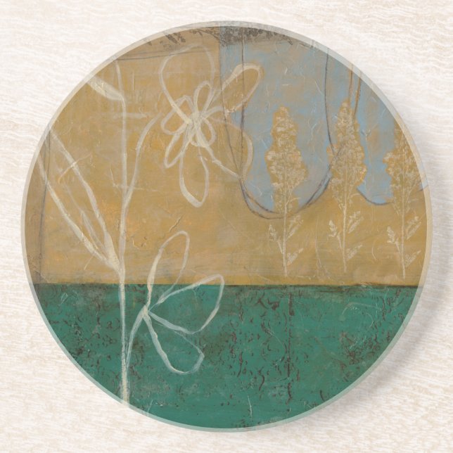 Blumenskizze mit Wildblume und Pflanze Sandstein Untersetzer (Vorne)