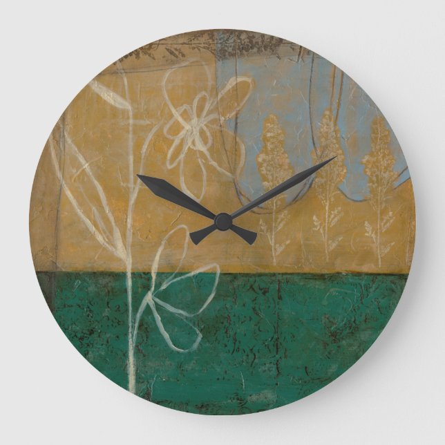 Blumenskizze mit Wildblume und Pflanzen Große Wanduhr (Vorderseite)