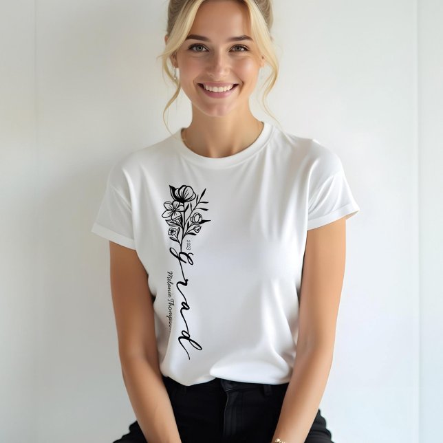 Blumenskizze Modernes Grad Drehbuch Personalisiert Tri-Blend Shirt (Floral Sketch Modern Grad Script Personalized Grad Tri-Blend Shirt)