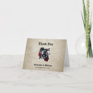 Blumenskull Rustic Elegant Halloween Hochzeit Dankeskarte