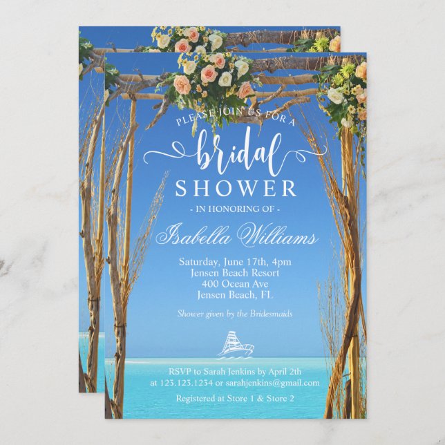 Blumensommer Beach Hochzeitsportal Brautparty Einladung (Vorne/Hinten)