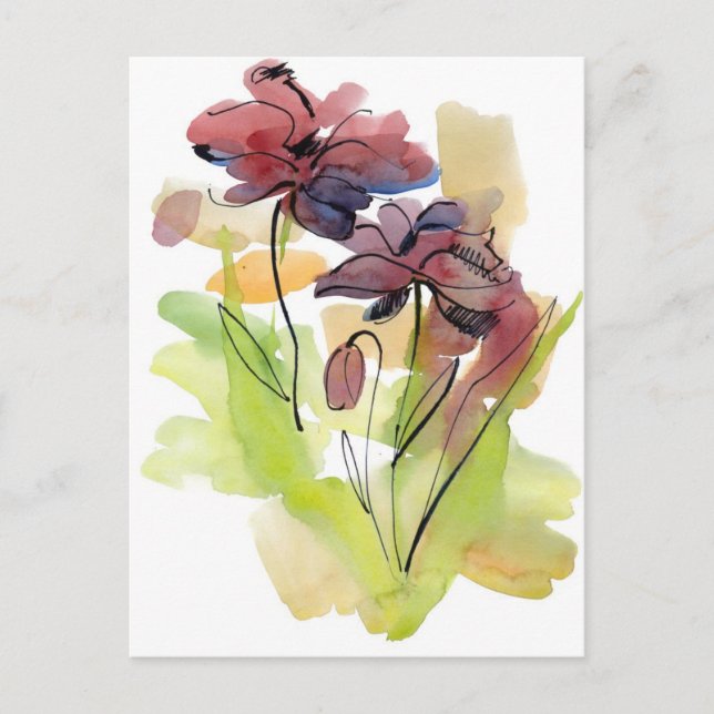 Blumensommerdesign mit handbemaltem abstrakt 2 postkarte (Vorderseite)