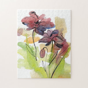 Blumensommerentwurf mit handgemalten abstrakten 2 puzzle