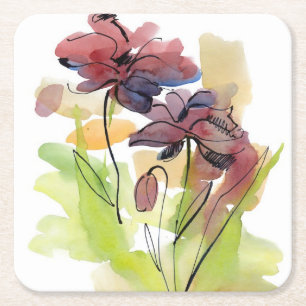 Blumensommerentwurf mit handgemalten abstrakten 2 rechteckiger pappuntersetzer