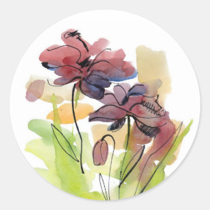 Blumensommerentwurf mit handgemalten abstrakten 2 runder aufkleber