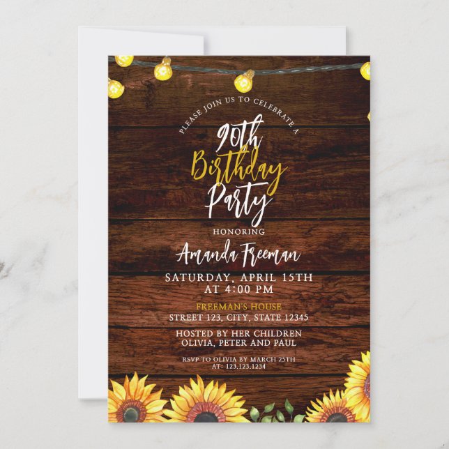 Blumensonnenblume 90. Geburtstag Einladung (Vorderseite)