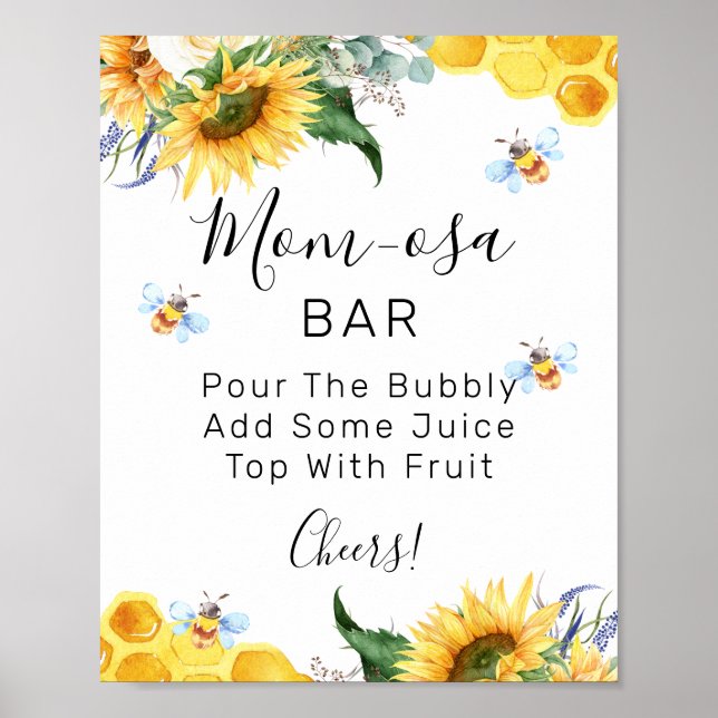 Blumensonnenblume Bee Baby Dusche Mama-osa Bar Zei Poster (Vorne)