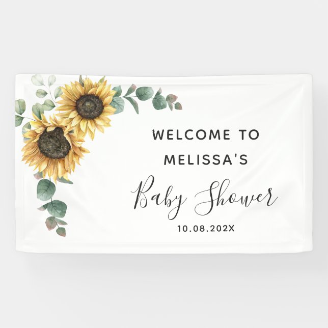 Blumensonnenblume Eukalyptus Greenery Baby Dusche Banner (Horizontal)