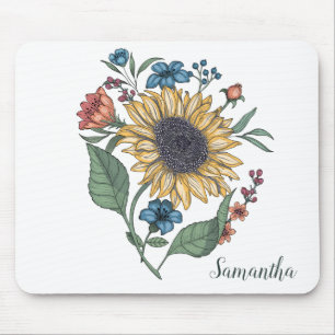 Blumensonnenblume Monogramm Name Maus-Pad Mousepad