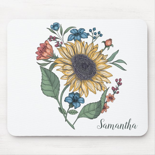 Blumensonnenblume Monogramm Name Maus-Pad Mousepad (Vorne)