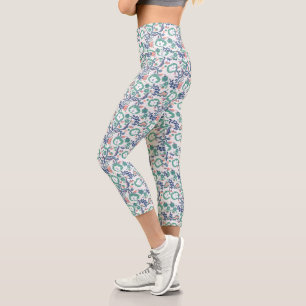 Blumenspass auf weiß drucken capri leggings