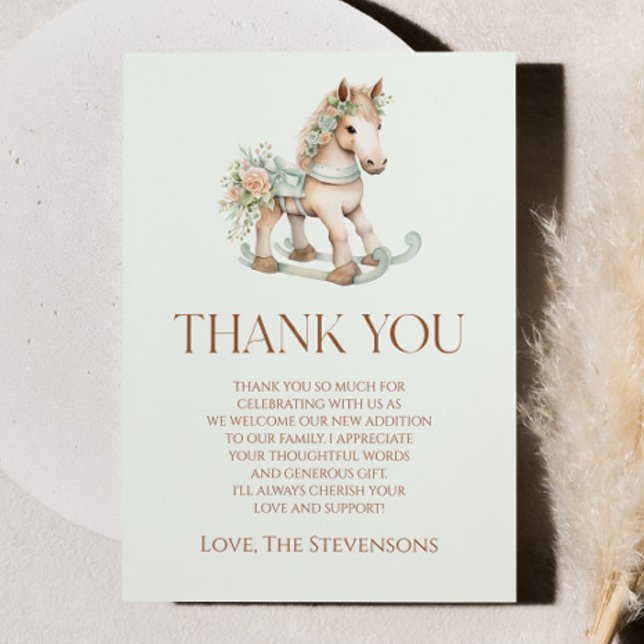 Blumenspielzeug Rocking Horse Babydusche Dankeskarte (Von Creator hochgeladen)