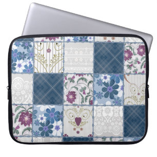 Blumenspitze: Patchwork Nahtloser Hintergrund. Laptopschutzhülle