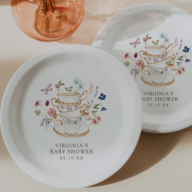 Blumenspulenspulenplatte Pappteller (Floral Decor Tea Party Baby Shower Paper Plate with Butterfly by Painted Paperie
)