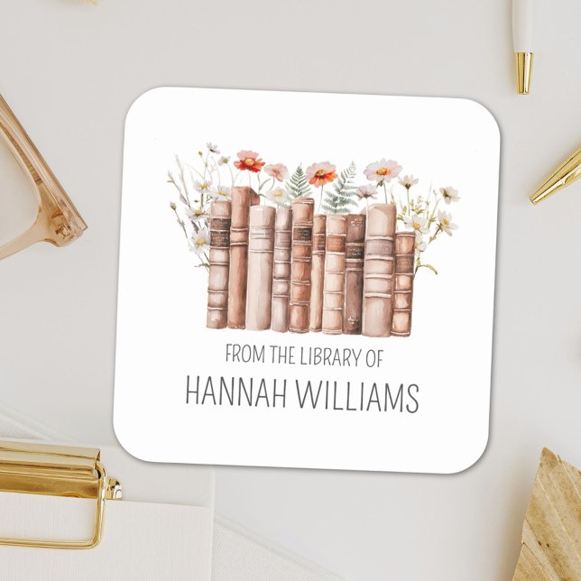 Blumenstapel aus der Bibliothek des Buchzeichens Quadratischer Aufkleber (Close up)