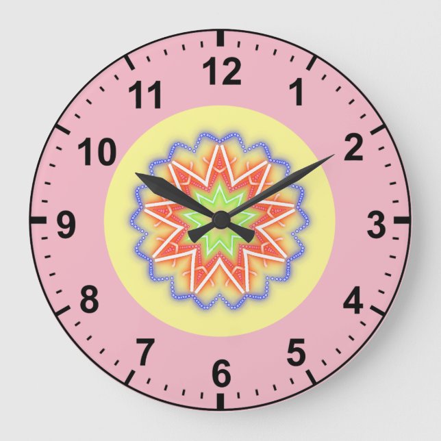 ~ Blumenstars Fraktal ~ Große Wanduhr (Vorderseite)