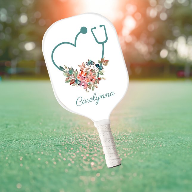 Blumenstethoskop Herz Medizin Krankenpflege Pickleball Schläger (Floral Stethoscope Heart Medical Nurse Caregiver Pickleball Paddle)