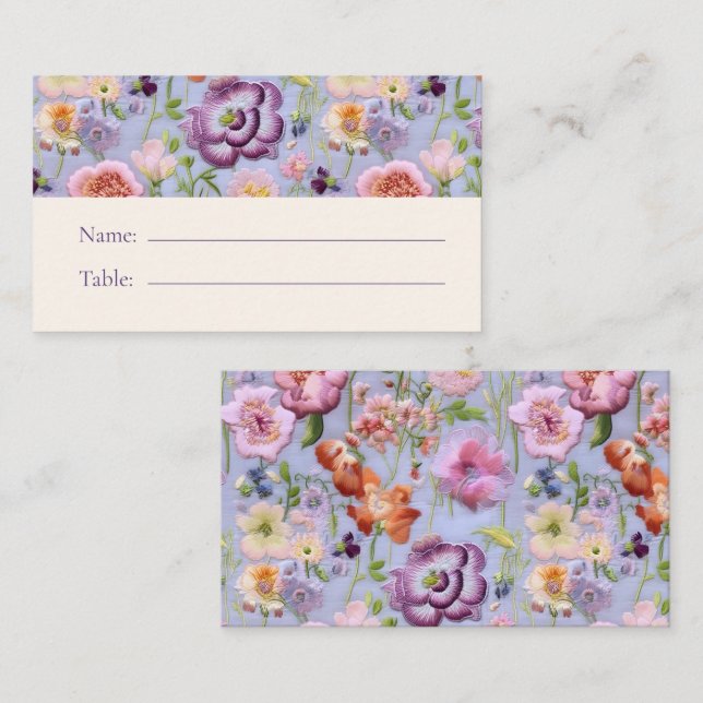 Blumenstickerei Maximaler Name für Hochzeiten Platzkarte (Vorne/Hinten)